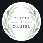 Rustic Green Watercolor Wreath Simple Wedding Classic Round Sticker<br><div class="desc">Simple and Rustic Wedding Invitation featuring watercolor floral illustration with green olive branches wreath. This is perfect for spring,  summer and beach events. For more advanced customization of this design,  Please click the "Customize It" button above!  Matching items are also available.</div>