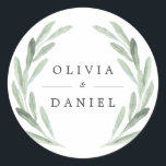 Rustic Green Watercolor Wreath Simple Wedding Classic Round Sticker<br><div class="desc">Simple and Rustic Wedding Invitation featuring watercolor floral illustration with green olive branches wreath. This is perfect for spring,  summer and beach events. For more advanced customization of this design,  Please click the "Customize It" button above!  Matching items are also available.</div>