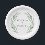 Rustic Green Watercolor Wreath Simple Wedding Paper Plate<br><div class="desc">Simple and Rustic Wedding Paper Plate featuring watercolor floral illustration with green olive branches wreath. This is perfect for spring,  summer and beach events. For more advanced customization of this design,  Please click the "Customize It" button above!  Matching items are also available.</div>