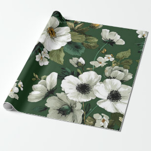 Rustic Green White Botanical Bold Vintage Floral Wrapping Paper