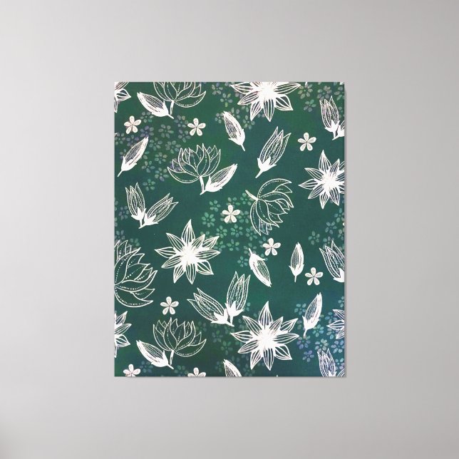 Rustic Green White Botanical Wildflowers Blossom Canvas Print (Front)