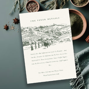 Rustic Green Winery Mountain Sketch Wedding Detail Enclosure Card