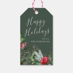 Rustic Green Winter Botanical Holiday Christmas Gift Tags