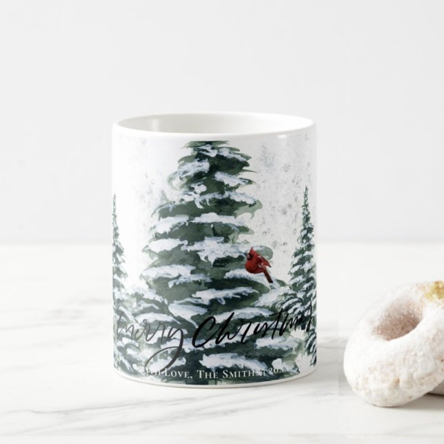 Rustic Green Winter Pine Trees Red Cardinal Bird  Coffee Mug (Creator Uploaded)