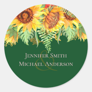Rustic Green with Sunflowers Wedding Budget Classic Round Sticker