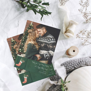 Rustic Green Wood & Christmas Stocking Note Photo