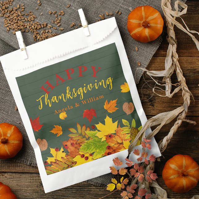 Rustic Green Wood Fall Leaves Thanksgiving Favour Bag (Creator Uploaded)