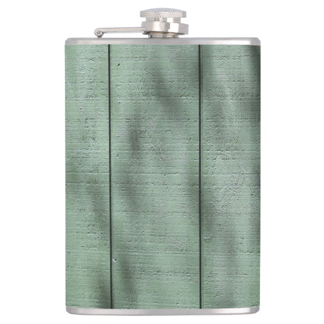 Rustic Green Wood Wall with Dappled Shadows/Light Hip Flask (Front)