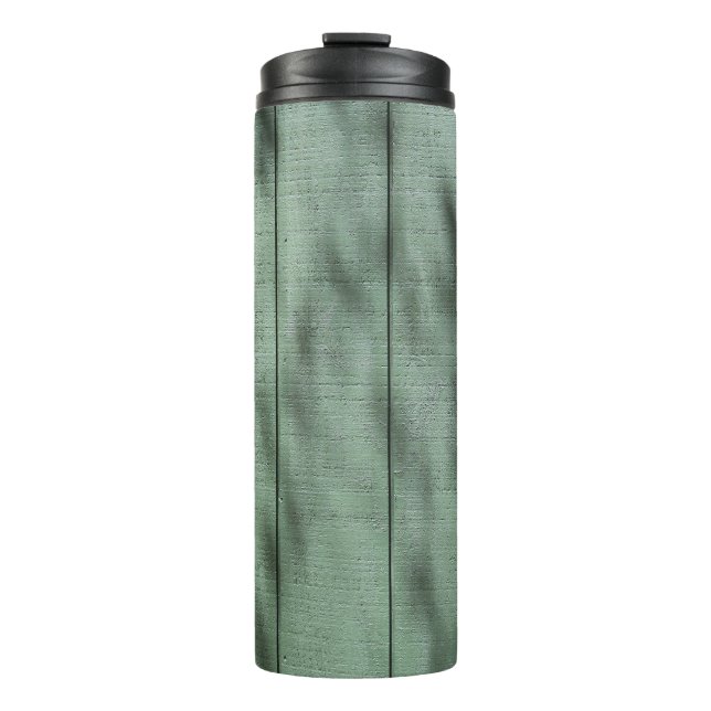 Rustic Green Wood Wall with Dappled Shadows/Light Thermal Tumbler (Front)
