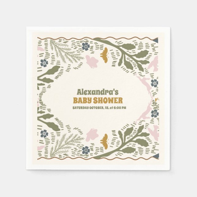 Rustic Green Woodland Fern Baby Shower Napkin (Front)