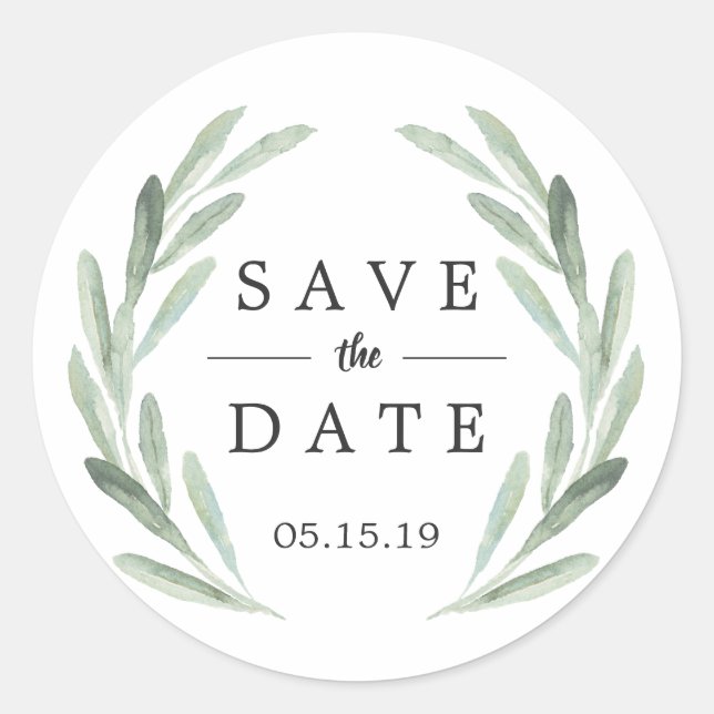 Rustic Green Wreath Wedding Save the Date Classic Round Sticker (Front)