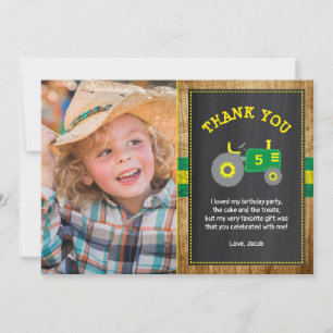 Rustic Green & Yellow Tractor Birthday Thank You Card