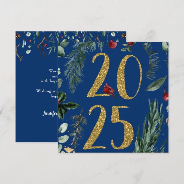 Rustic Greenery 2025 Blue New Years Holiday  (Front/Back)