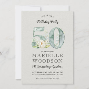 Rustic Greenery 50th Birthday Party Invitation