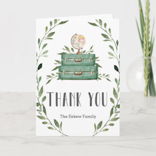 Rustic Greenery Adventure Baby Shower Suitcase Tha Thank You Card