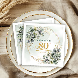 Rustic Greenery and Gold 80th Birthday Napkins