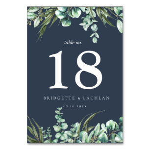 Rustic Greenery and Navy Eucalyptus Wedding Table Number