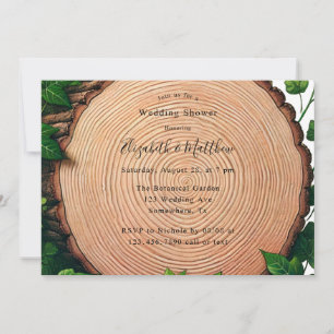 Rustic Greenery and Wood Slice Wedding Shower Invitation