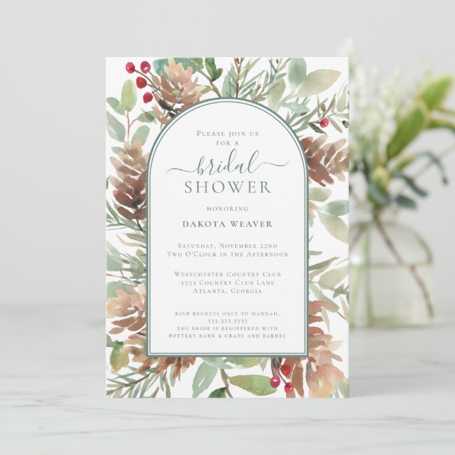 Rustic Greenery Arch Bridal Shower Invitation (Standing Front)