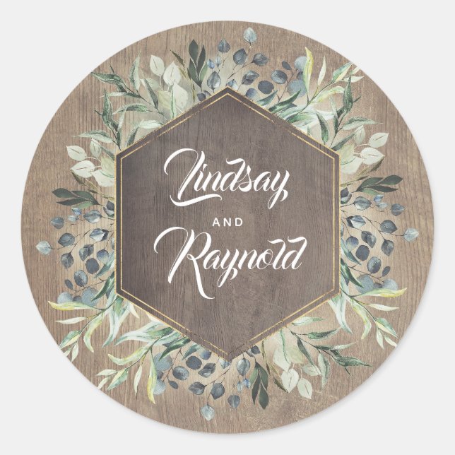 Rustic Greenery Barn Wedding Classic Round Sticker (Front)