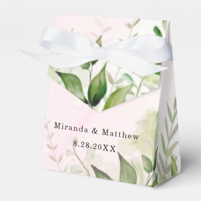Rustic Greenery Blush Pink Airy Wedding Favour Box (Front Side)