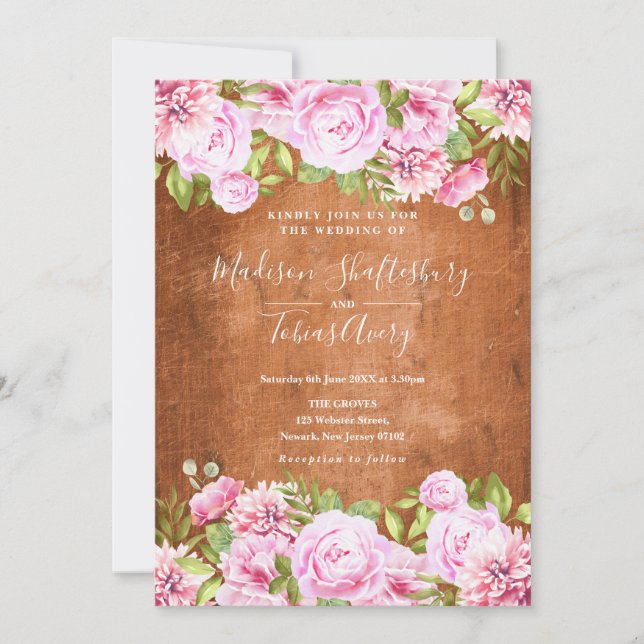Rustic Greenery Blush Pink Peony Wedding Invitation (Front)