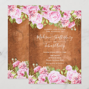 Rustic Greenery Blush Pink Peony Wedding Invitation