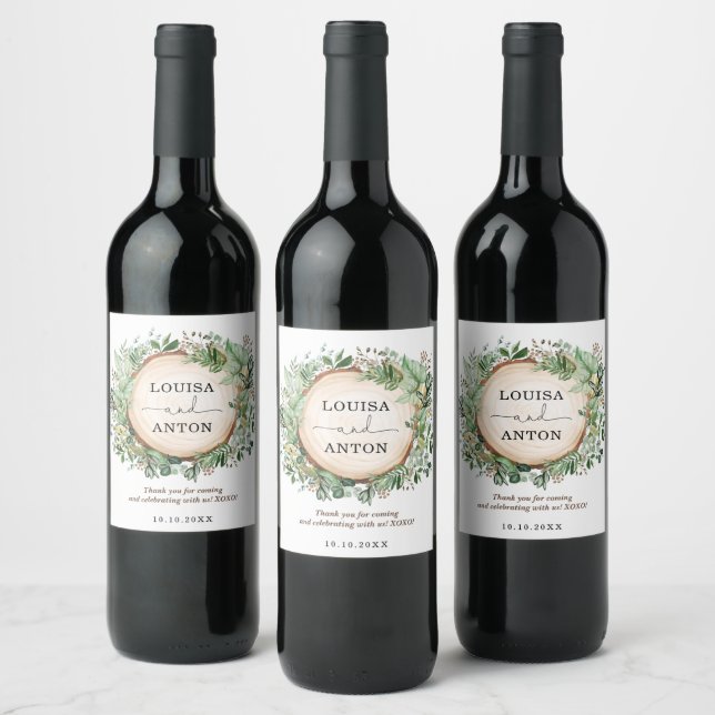 Rustic Greenery Botanical Garden Wedding Favours Wine Label (Bottles)