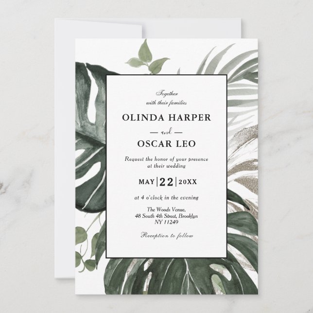 Rustic Greenery Botanical Watercolor Wedding  Invitation (Front)