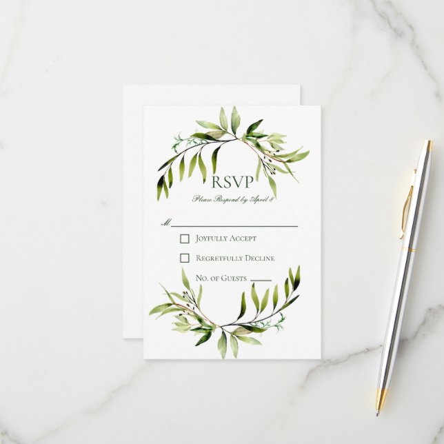 Rustic Greenery Bough Wedding RSVP Card (Front/Back In Situ)
