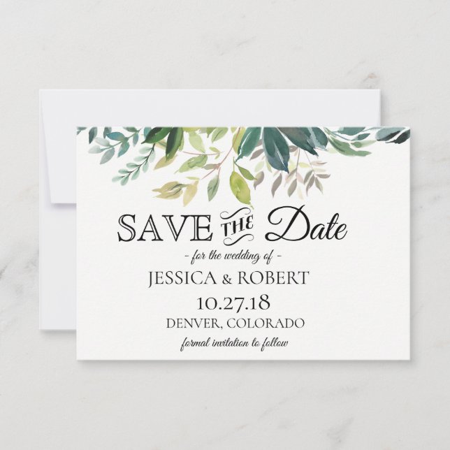 Rustic Greenery Bouquet Save The Date (Front)