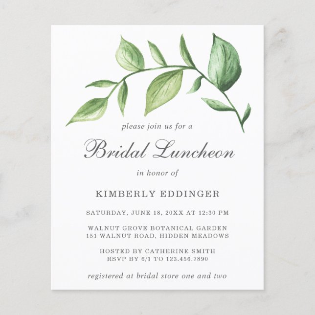 Rustic Greenery Budget Bridal Luncheon Invitation (Front)