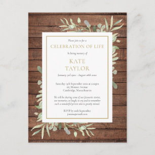 Rustic Greenery Celebration of Life Invitation Postcard