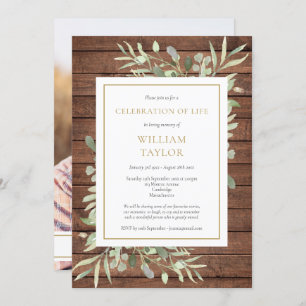 Rustic Greenery Celebration of Life Photo Funeral  Invitation