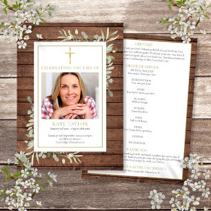 Rustic Greenery Christian Funeral Order Of Service Program