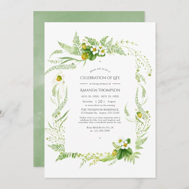 Rustic Greenery Country Celebration of Life Photo Invitation (Front/Back)