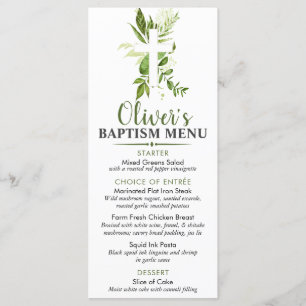 Rustic Greenery Cross Boy Baptism Custom Event Menu