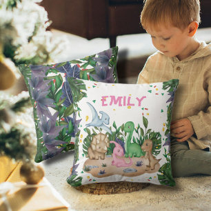 Rustic Greenery Dinosaur Name Throw Pillow