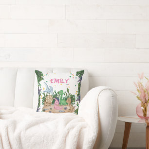 Rustic Greenery Dinosaur Name Throw Pillow