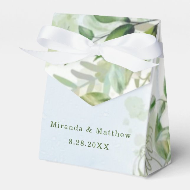 Rustic Greenery Dusty Blue Airy Wedding Favour Box (Front Side)