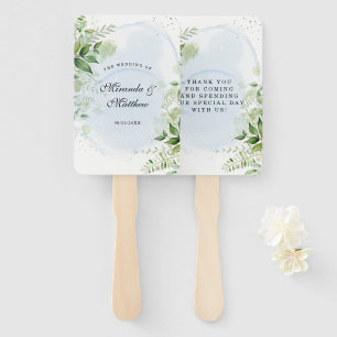 Rustic Greenery Dusty Blue Wedding Thank You  Hand Fan