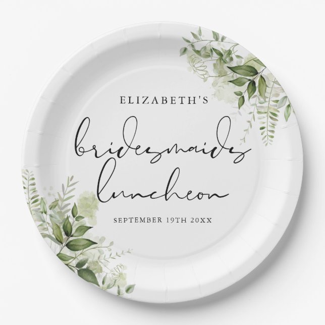 Rustic Greenery Elegant Bridesmaids Luncheon Paper Plate (Front)