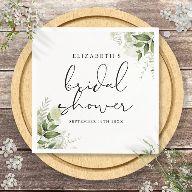 Rustic Greenery Elegant Script Bridal Shower Napkin (Rustic Greenery Elegant Script Bridal Shower Napkins)