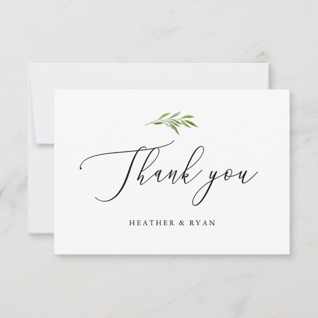 Rustic Greenery Elegant  Thank You Card (Front)