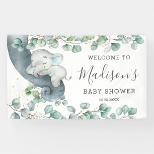 Rustic Greenery Elephant Baby Shower Boy Welcome Banner