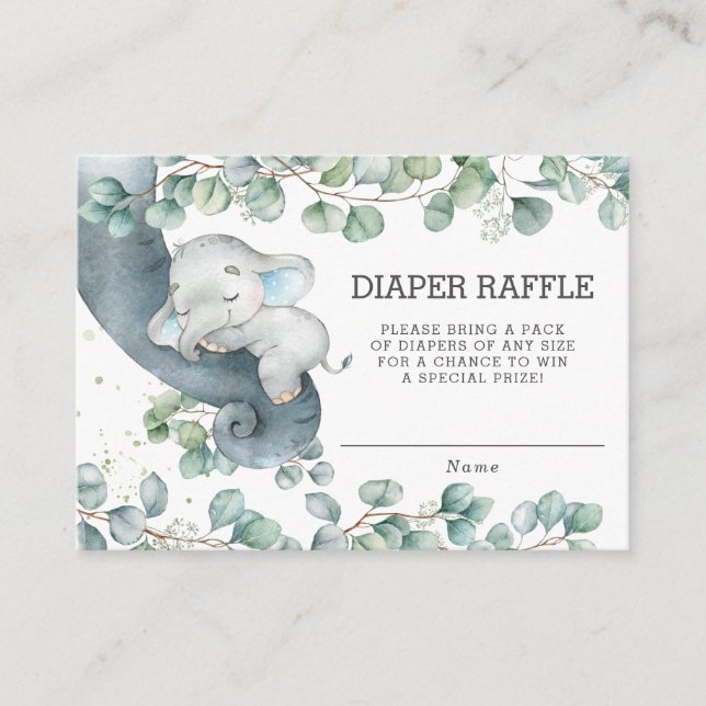 Rustic Greenery Elephant Baby Shower Diaper Raffle Enclosure Card (Front)