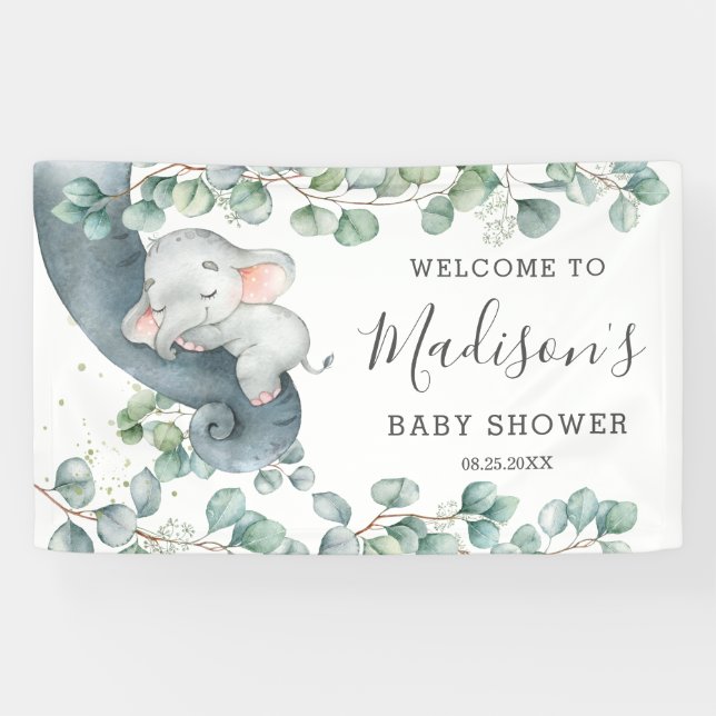 Rustic Greenery Elephant Baby Shower Girl Welcome Banner (Horizontal)