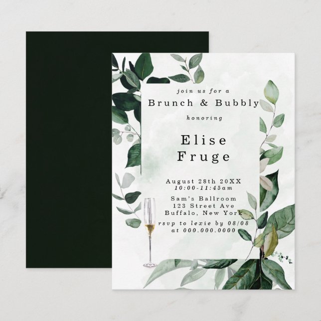 Rustic Greenery Eucalyptus Brunch & Bubbly Invitation (Front/Back)