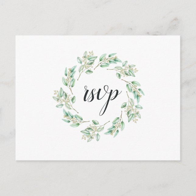 Rustic Greenery Eucalyptus RSVP w Meal Choice Invitation Postcard (Front)