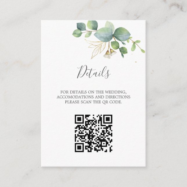   Rustic Greenery Eucalyptus Summer Wedding.  Enclosure Card (Front)